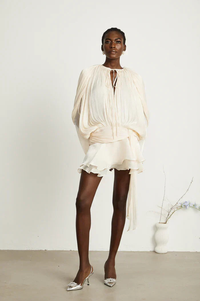 PLEATED RUFFLE MINI DRESS