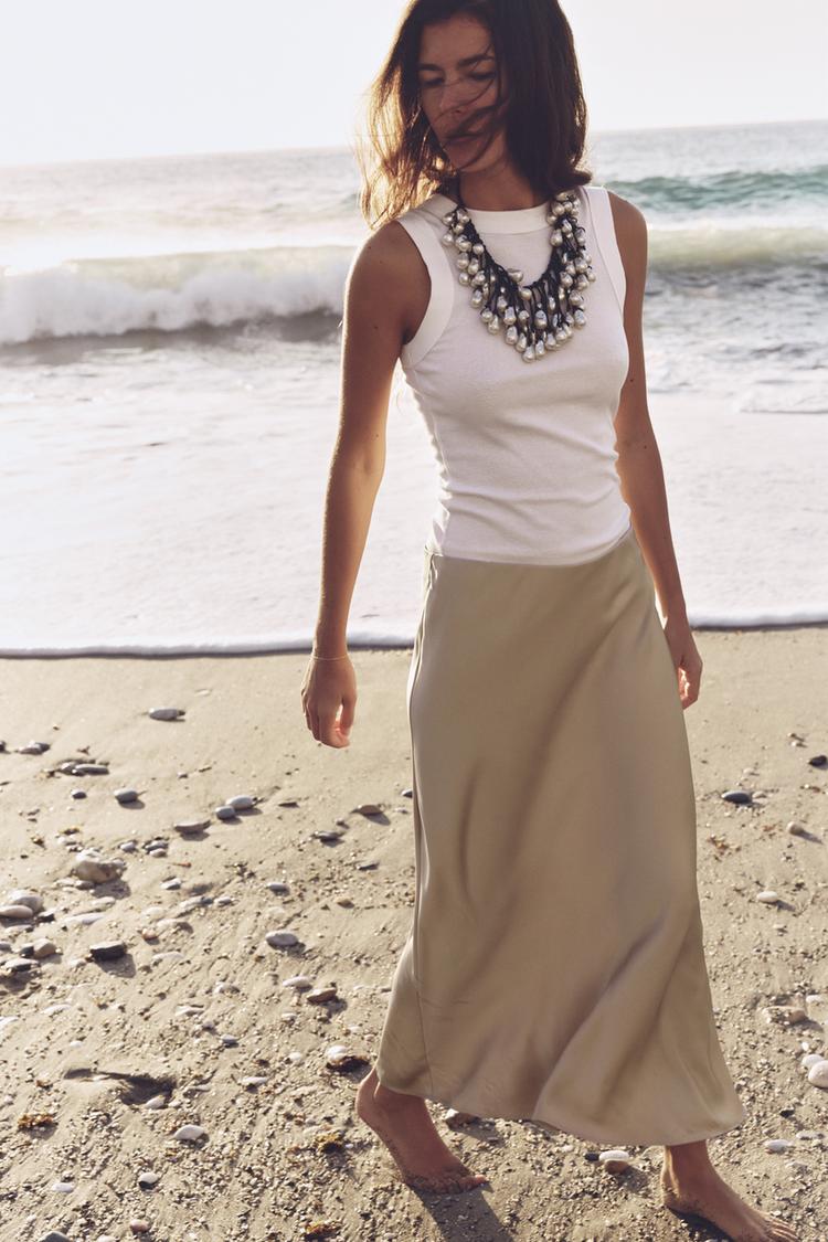 SATIN MIDI SKIRT