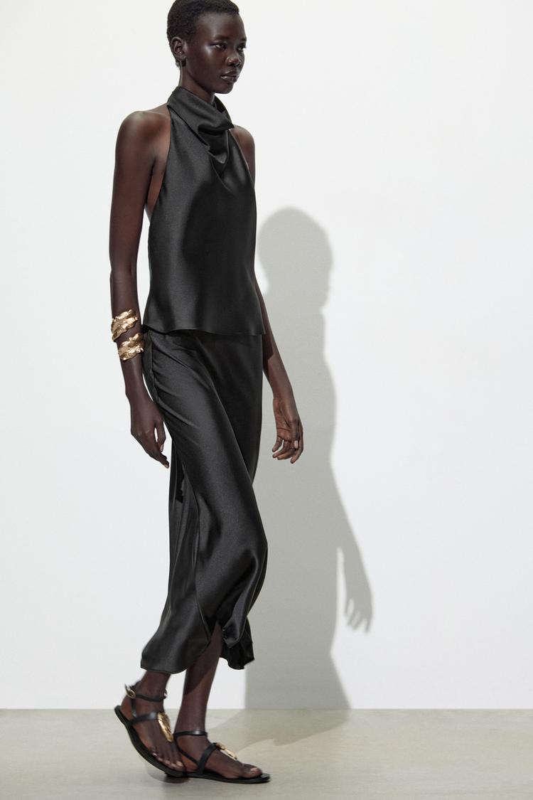 SATIN MIDI SKIRT