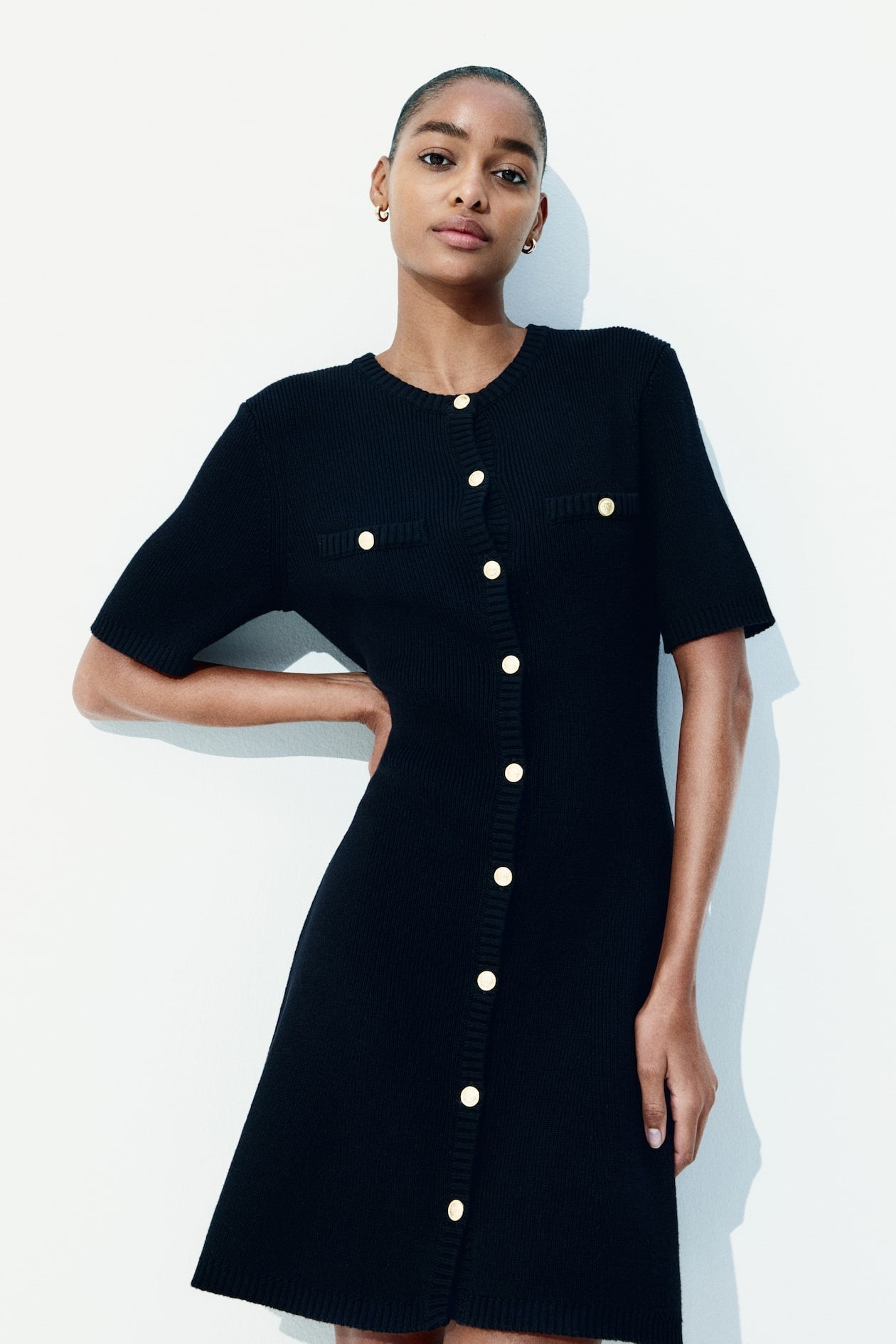 KNIT BUTTON DRESS